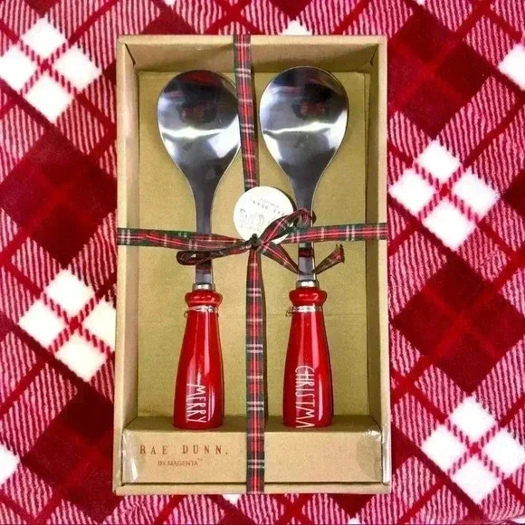 NEW Rae Dunn - MERRY CHRISTMAS - Beautiful Red Christmas Serving Spoon Set - Picture 2 of 6